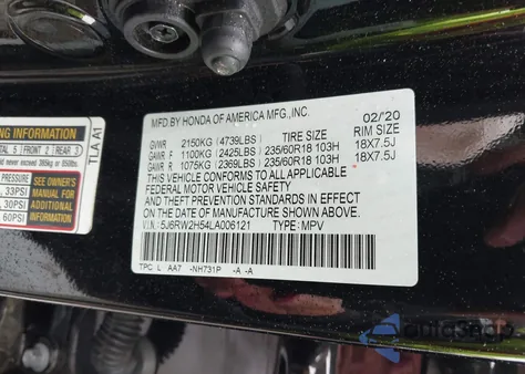 2020 Honda Cr-V Awd Ex from USA, damaged, VIN 5J6RW2H54LA006121